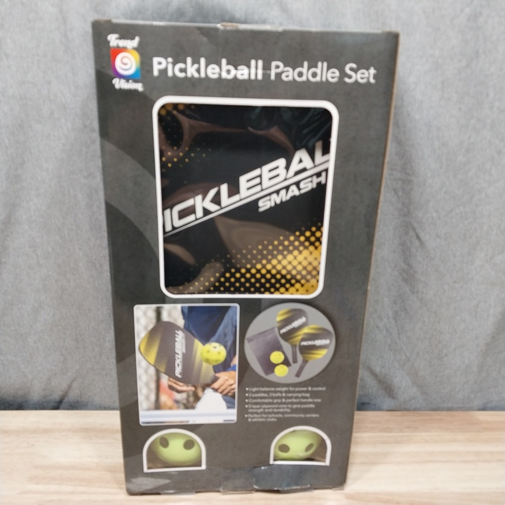 Pickleball Paddle Set 5-Ply Wood 2 Paddles 2 Balls Bag Black Trend Vision